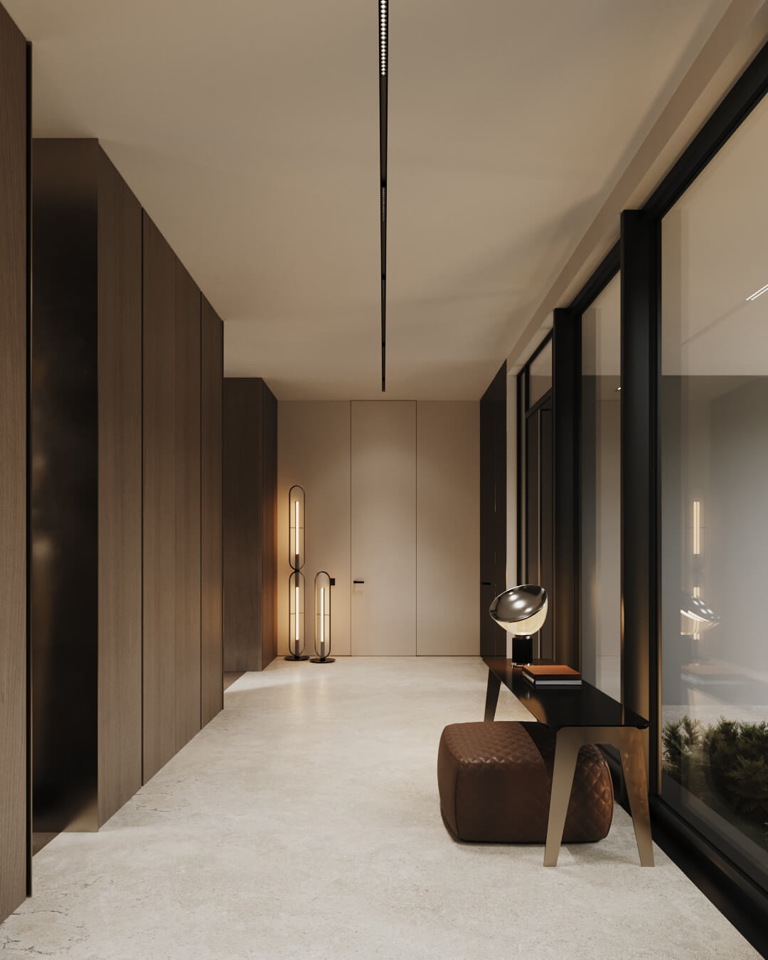 Nowoczesny hol z drewnianą zabudową i minimalistycznym oświetleniem. Projekt /034 lipova.