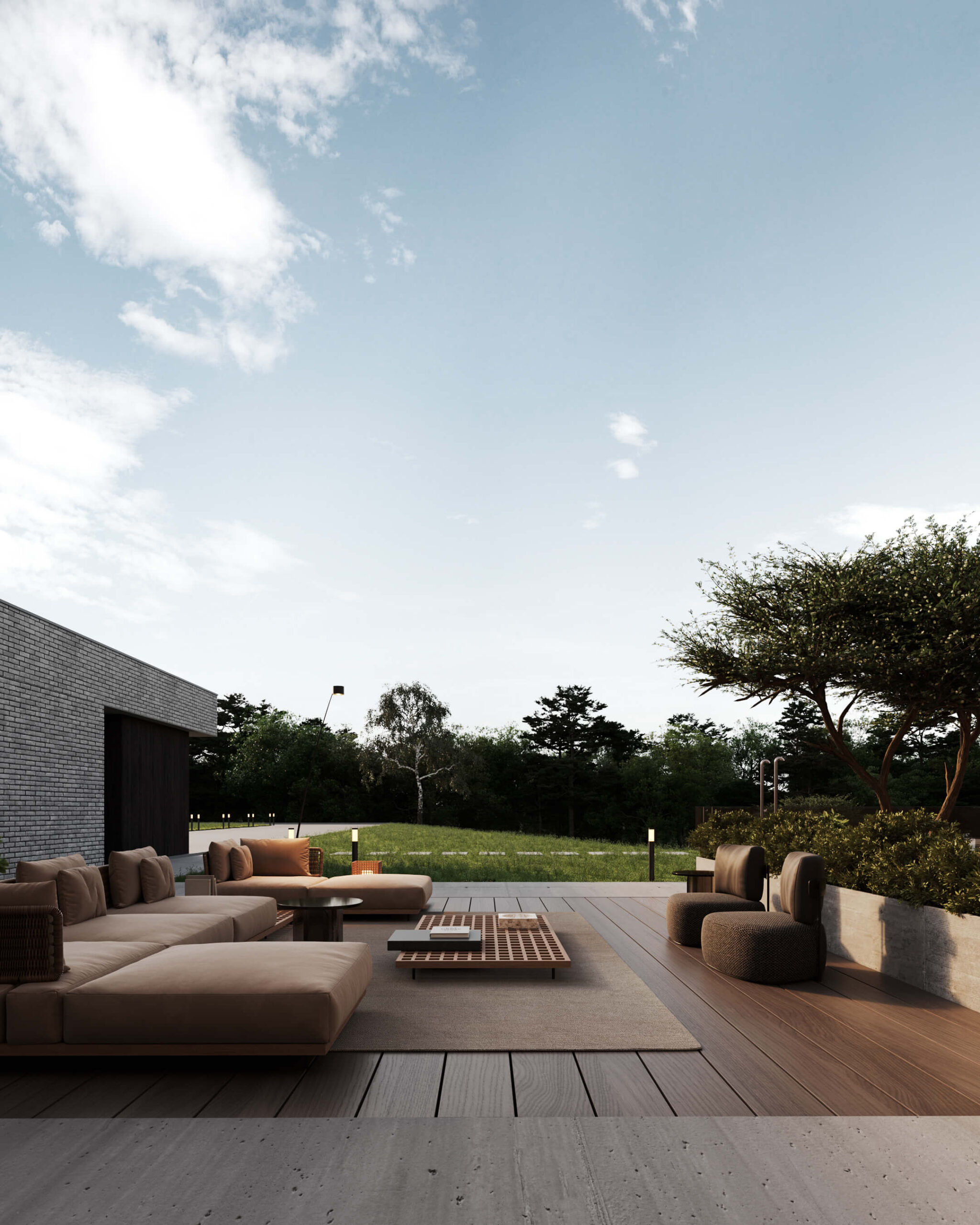 Nowoczesny taras z sofą i zielenią, projekt /012a Lipsko.