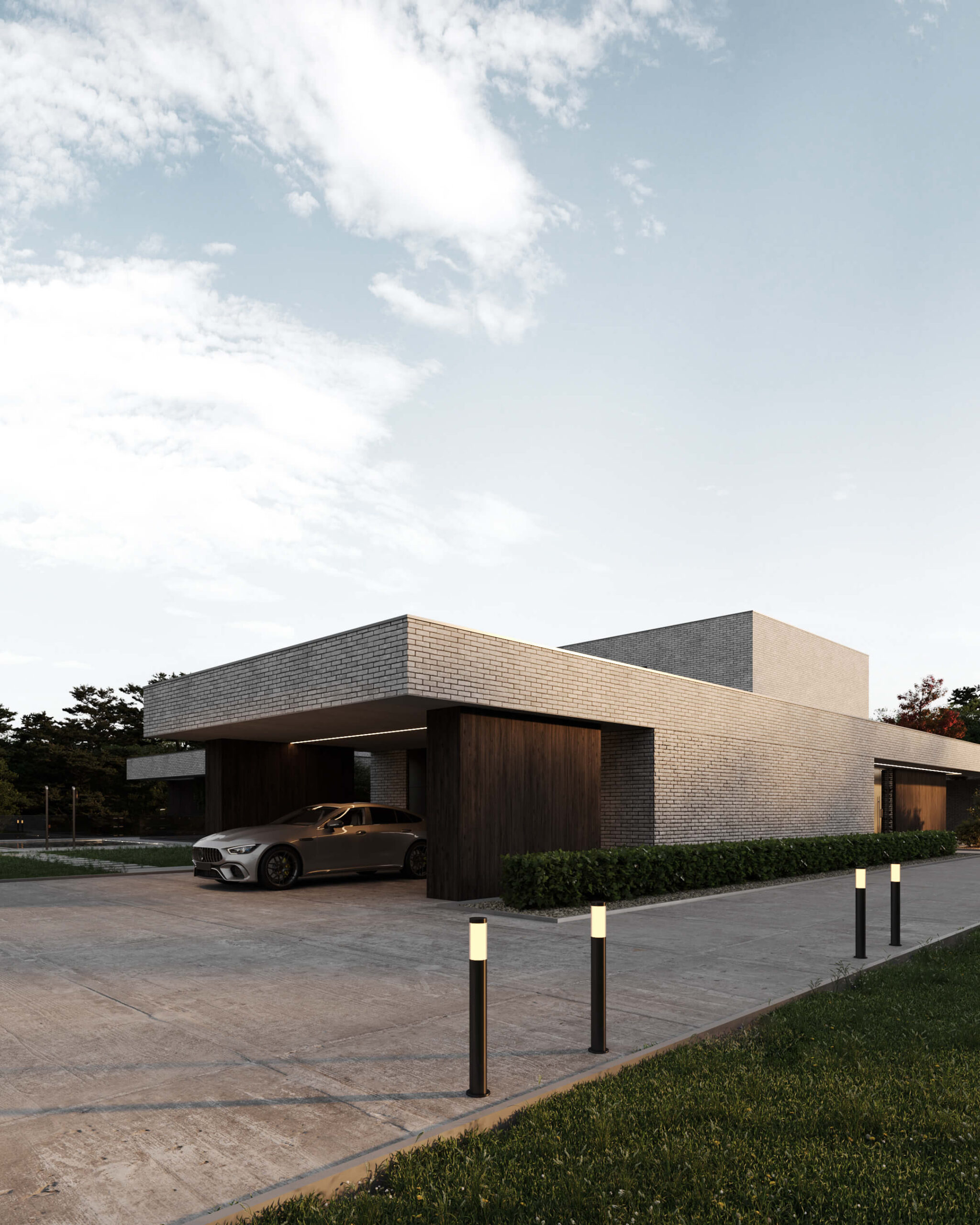 Nowoczesny dom z garażem i samochodem w Lipsku, projekt /012a.