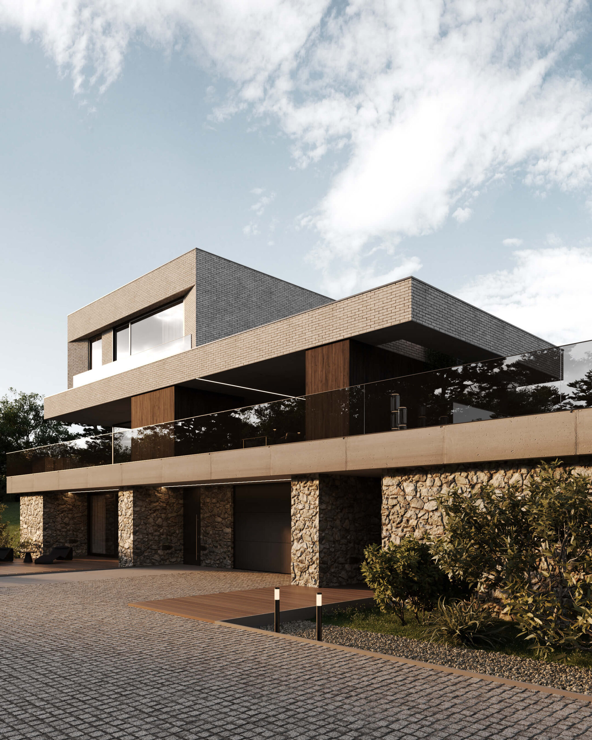 Nowoczesny dom z kamienia i cegły w Lipsku. Architektura rezydencjalna.