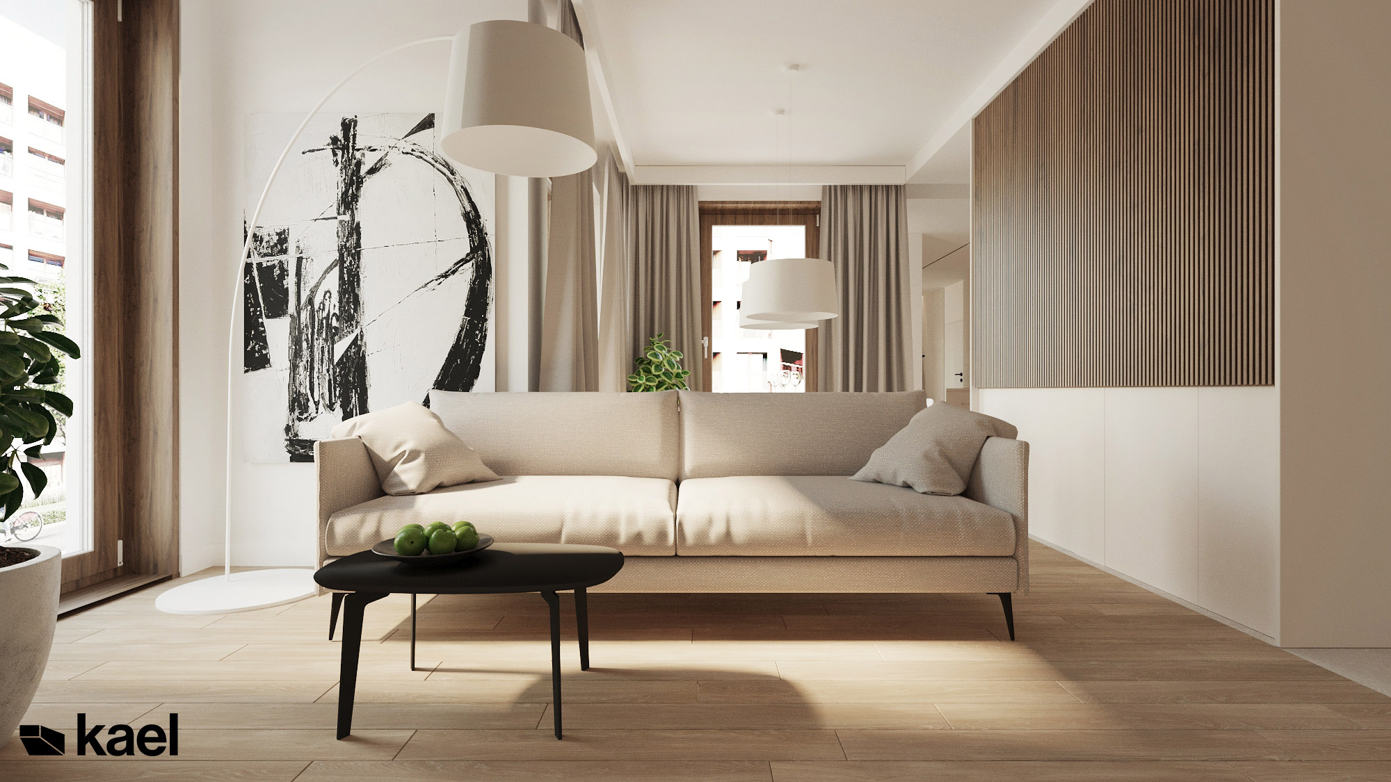 Sofa w salonie - Kolejowa III - projekt apartamentu - Kael - architekt Warszawa