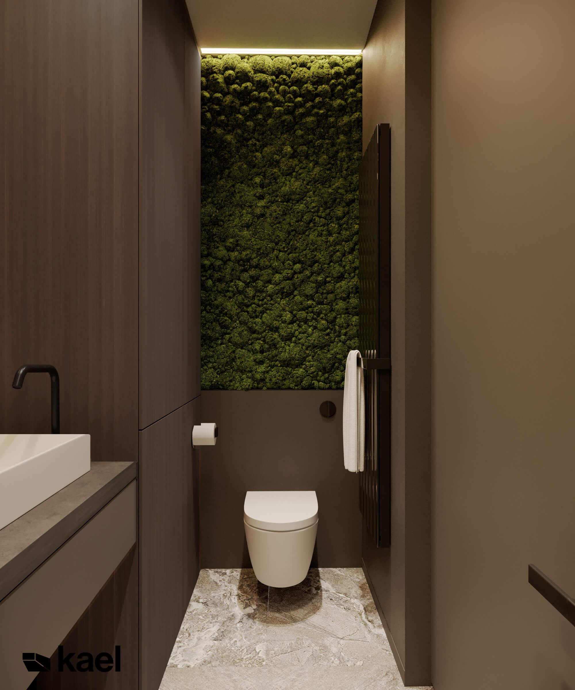 zielona ściana w toalecie