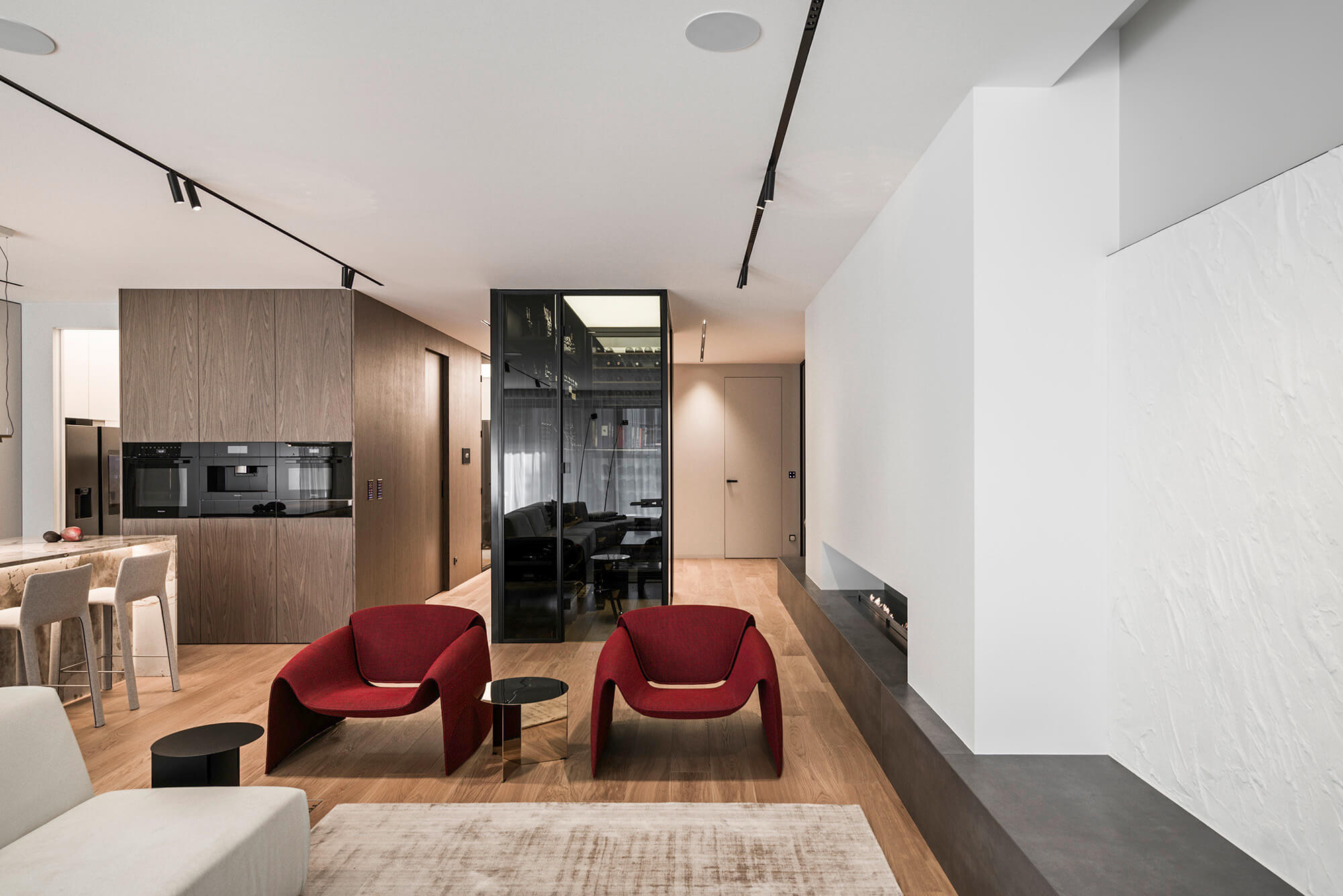 Minimalist kitchen design with clean lines and modern appliances.