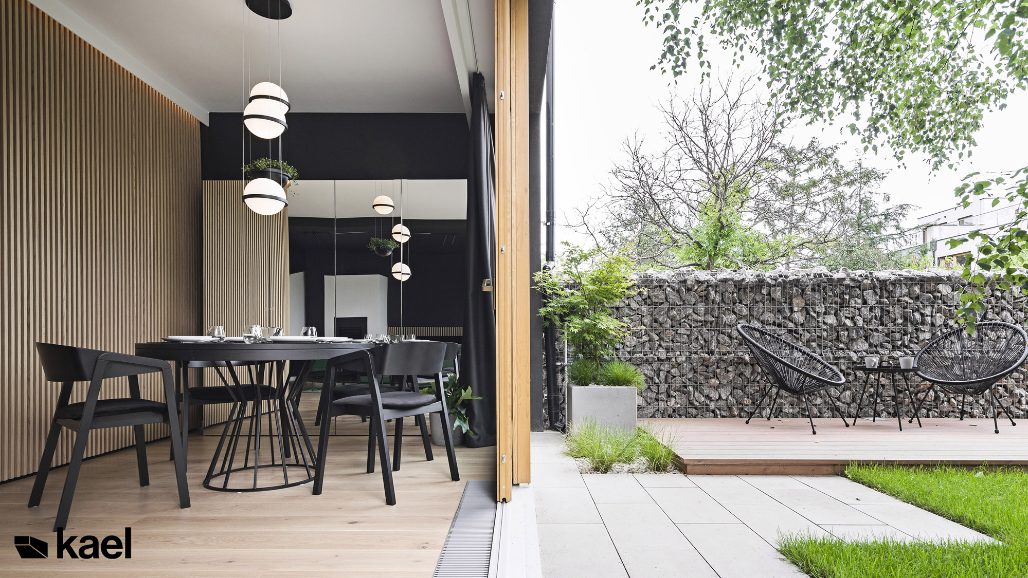 Jadalnia, widok na taras, projekt Ostródzka